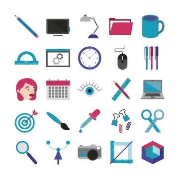 Bundle of designer set flat icons Stock Illustration