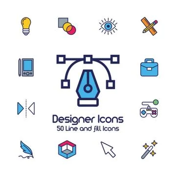Bundle of designer set icons and lettering Illustrazione stock