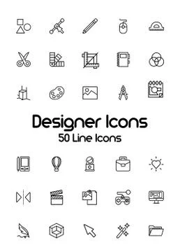 Bundle of designer set icons and lettering 스톡 일러스트