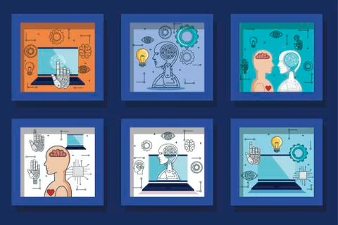 Bundle of designs artificial intelligence and icons Illustrazione stock