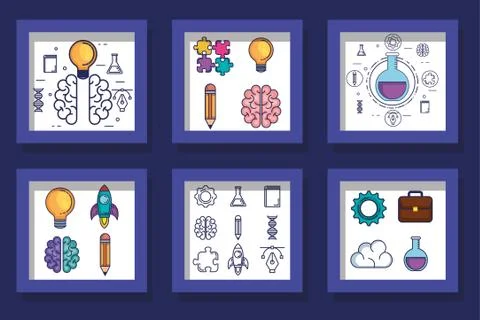 Bundle designs of brainstorming and icons Stock Illustration