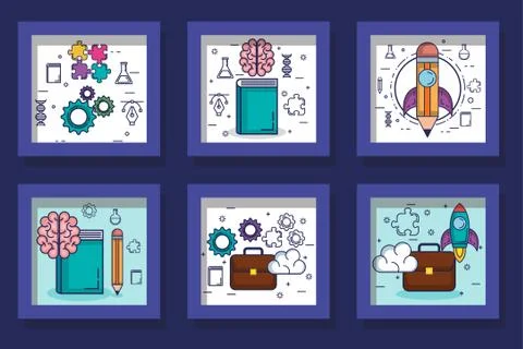 Bundle designs of brainstorming and icons イラスト素材