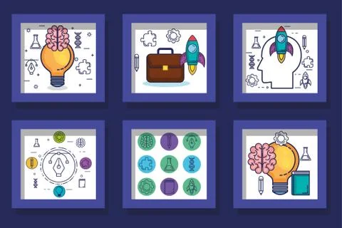 Bundle designs of brainstorming and icons Stock Illustration