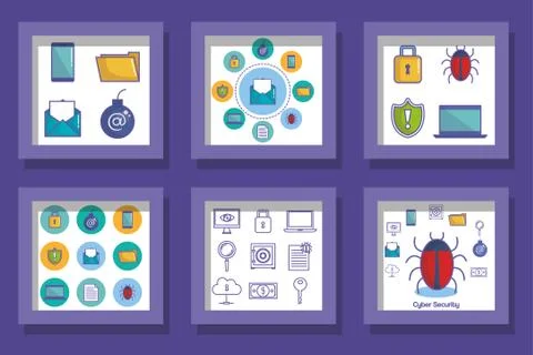 Bundle designs of cyber security icons Stock Illustration