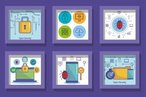 Bundle designs of cyber security icons Stock Illustration