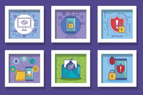 Bundle designs of cyber security icons Stock Illustration