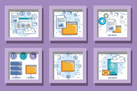 Bundle designs of data center and icons Illustrazione stock