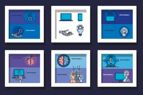 Bundle of designs intelligence artificial and set icons Stock Illustration