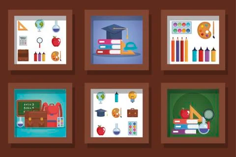 Bundle of designs school education supplies Illustrazione stock