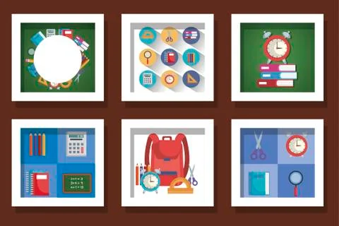 Bundle of designs school education supplies Illustrazione stock