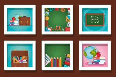 Bundle of designs school education supplies Illustrazione stock
