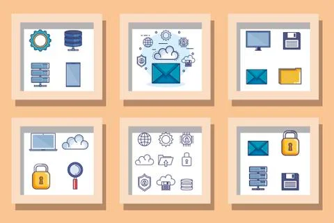 Bundle designs set of data center and icons イラスト素材