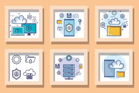 Bundle designs set of data center and icons Stockillustratie