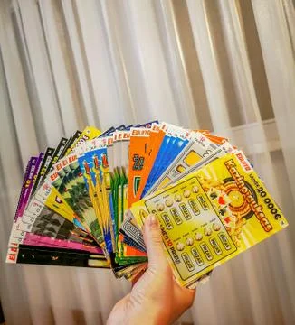 A bundle of different instant rubbable lottery tickets 库存照片