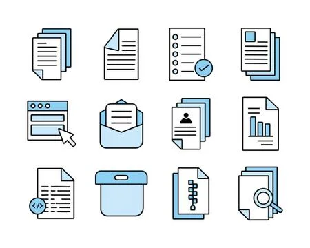 Bundle of documents files office icons Stock Illustration