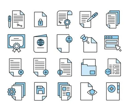 Bundle of documents files office icons Illustrazione stock