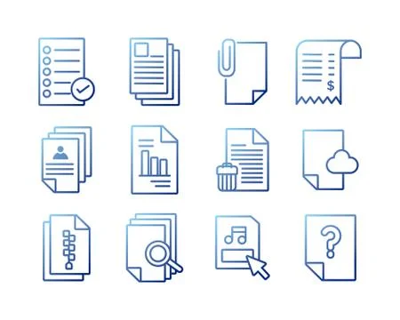 Bundle of documents files office icons Stock Illustration