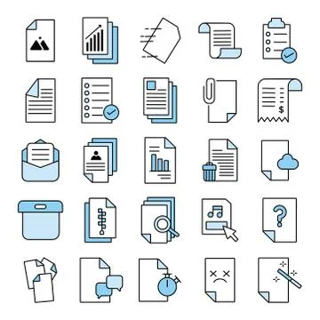 Bundle of documents files office icons Stock Illustration