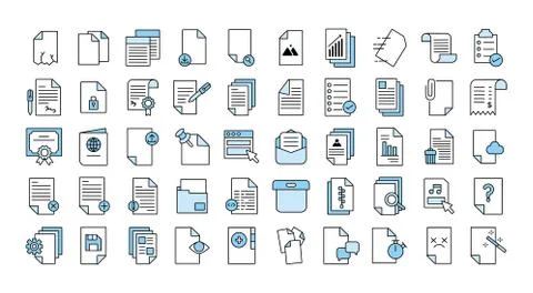 Bundle of documents files office icons イラスト素材