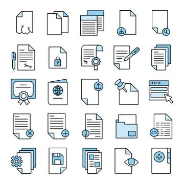 Bundle of documents files office icons Illustrazione stock