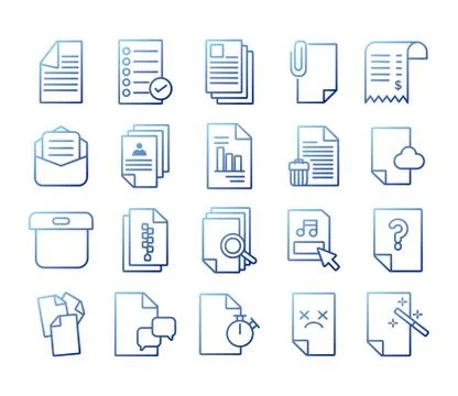 Bundle of documents files office icons Illustrazione stock