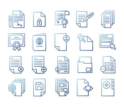 Bundle of documents files office icons Stock Illustration