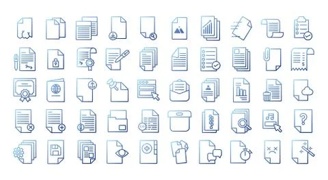 Bundle of documents files office icons Stock Illustration