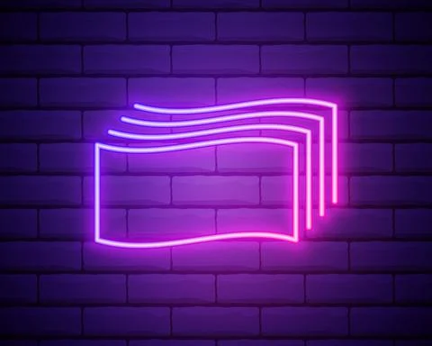Bundle of dollar bills neon sign. Money, finance and banking concept. Adverti Stock Illustration