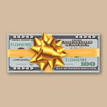 Bundle of dollars, gold ribbon with bow Illustrazione stock