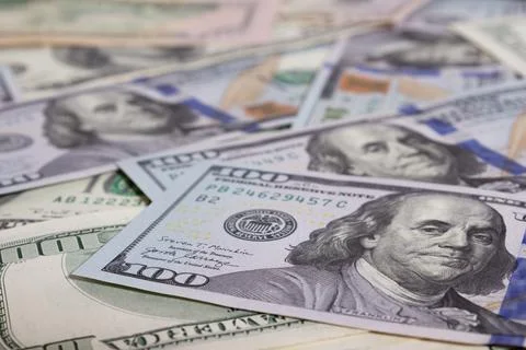 Bundle of dollars on the table close-up - texture, background Stock Photos