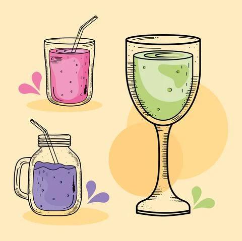Bundle of drinks set icons Stock Illustration