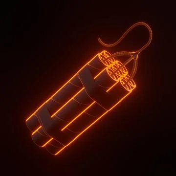 Bundle of dynamite sticks, TNT with wick with bright futuristic neon lights Illustrazione stock