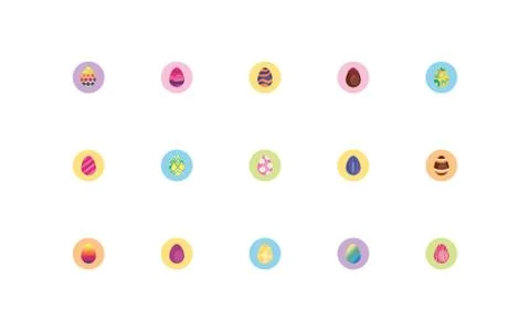 Bundle easter eggs painted block style icons Stock Illustration