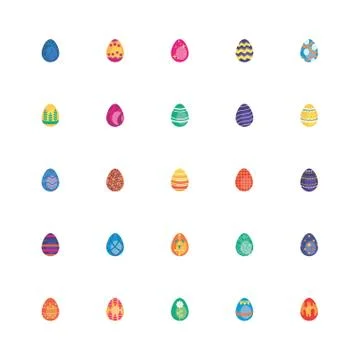Bundle easter eggs painted flat style icons Stock Illustration