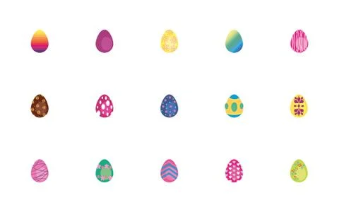 Bundle easter eggs painted flat style icons Stock Illustration