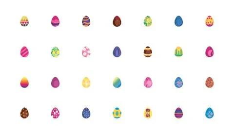 Bundle easter eggs painted flat style icons Illustrazione stock