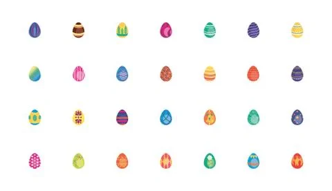 Bundle easter eggs painted flat style icons Stock Illustration