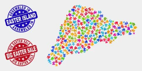 Bundle Easter Island Map and Distress Assembled and Big Easter Sale Watermarks Stock Illustration