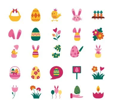 Bundle of easter set flat icons Stock Illustration