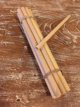 Bundle of ecologic bamboo straws Stock Photos