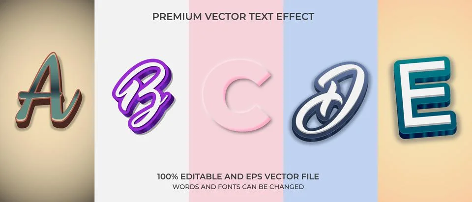 Bundle of editable text effect design vector. Set of editable text effect des Stock Illustration