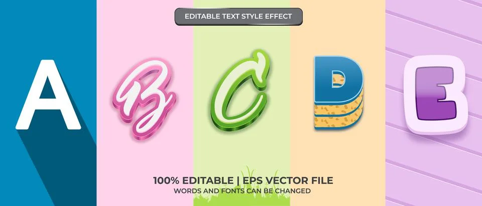 Bundle of editable text effect design vector. Set of editable text effect des Stock Illustration