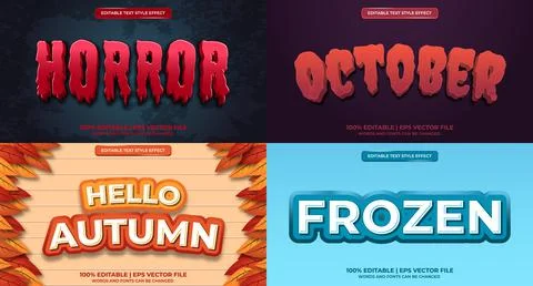 Bundle of editable text effect design vector. Set of editable text effect des Illustrazione stock