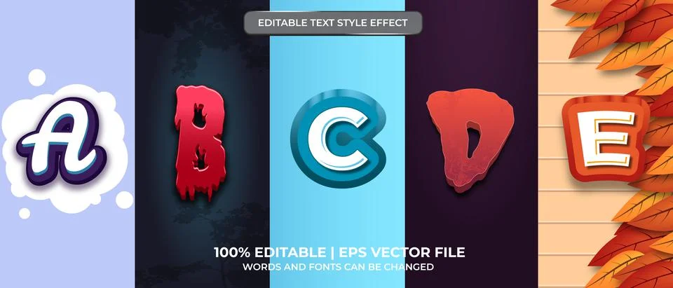 Bundle of editable text effect design vector. Set of editable text effect des Stock Illustration