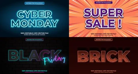 Bundle of editable text effect design vector. Set of editable text effect des Stock Illustration