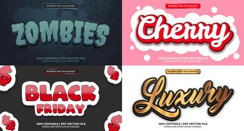 Bundle of editable text effect design vector. Set of editable text effect des Stock Illustration