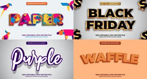 Bundle of editable text effect design vector. Set of editable text effect des Stock Illustration