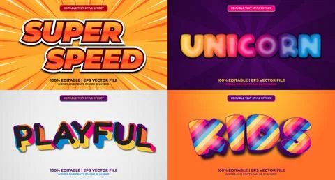 Bundle of editable text effect design vector. Set of editable text effect des Stock Illustration