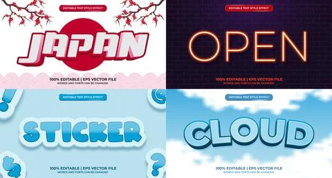 Bundle of editable text effect design vector. Set of editable text effect des Stock Illustration