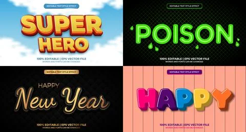 Bundle of editable text effect design vector. Set of editable text effect d.. Stock Illustration